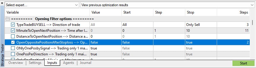 Optimization settings overview