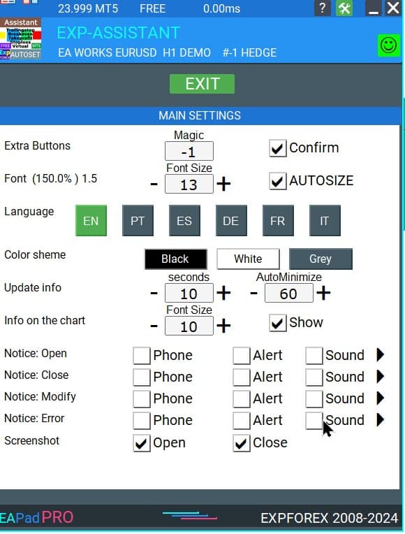 EAPADPRO Panel External Variables Configuration