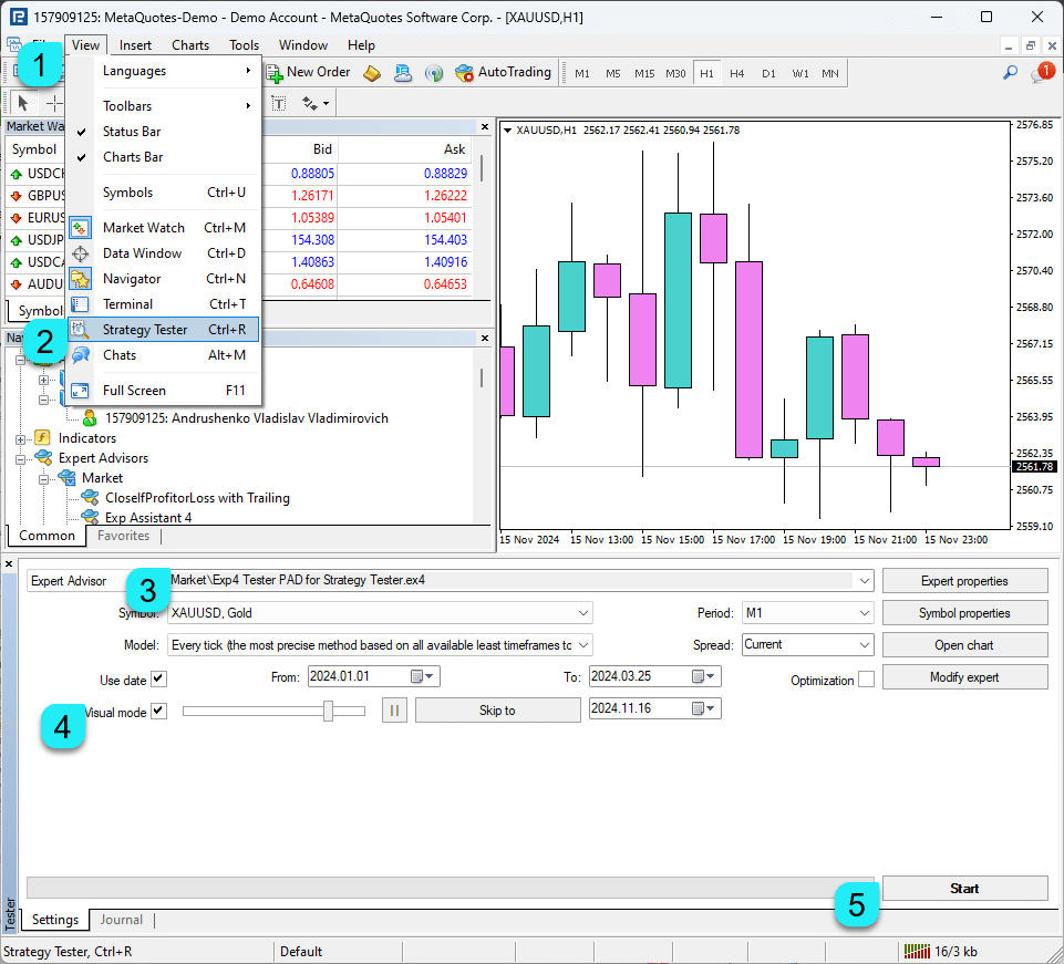 Selección de Asesor Experto en el Strategy Tester de MetaTrader 4