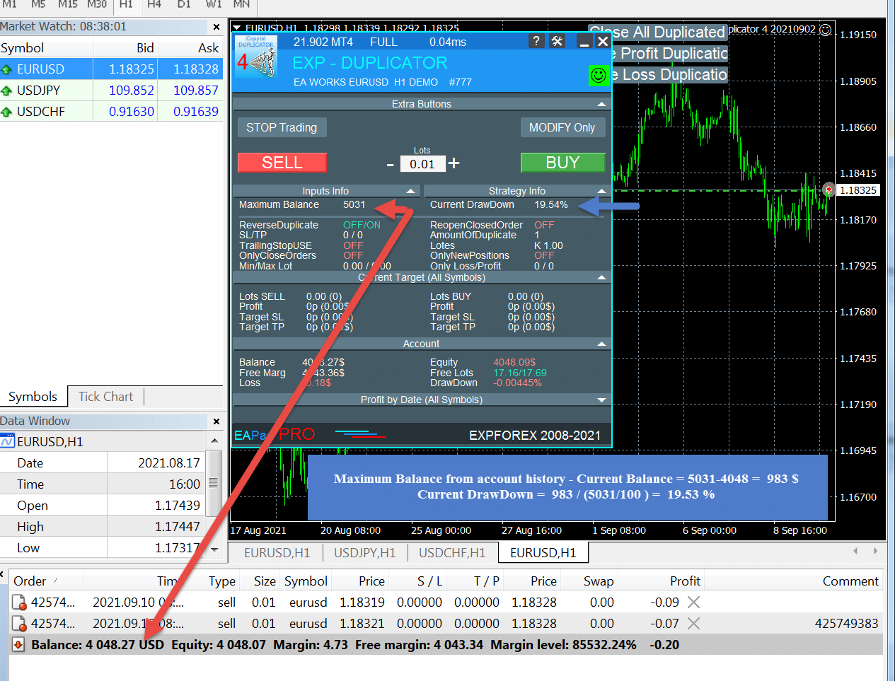 Drawdown calculation in MetaTrader