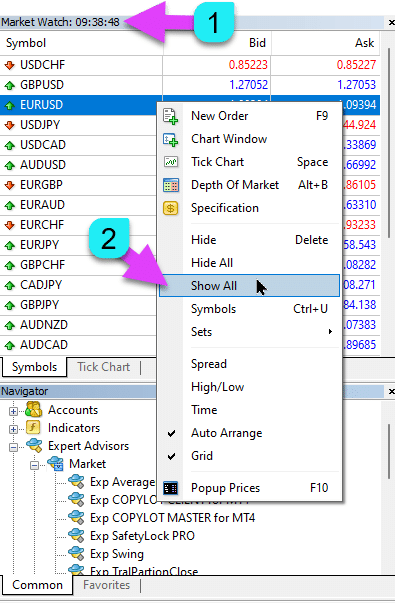 All currency pairs displayed in Market Watch in MetaTrader