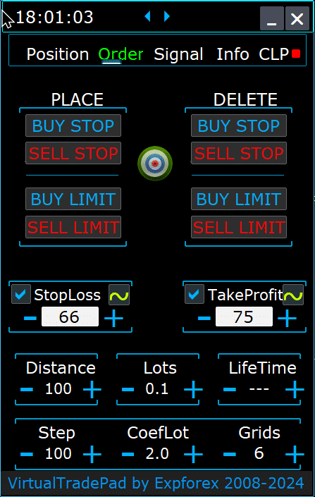 Trade Pad VirtualTradePad: Management Order tab: