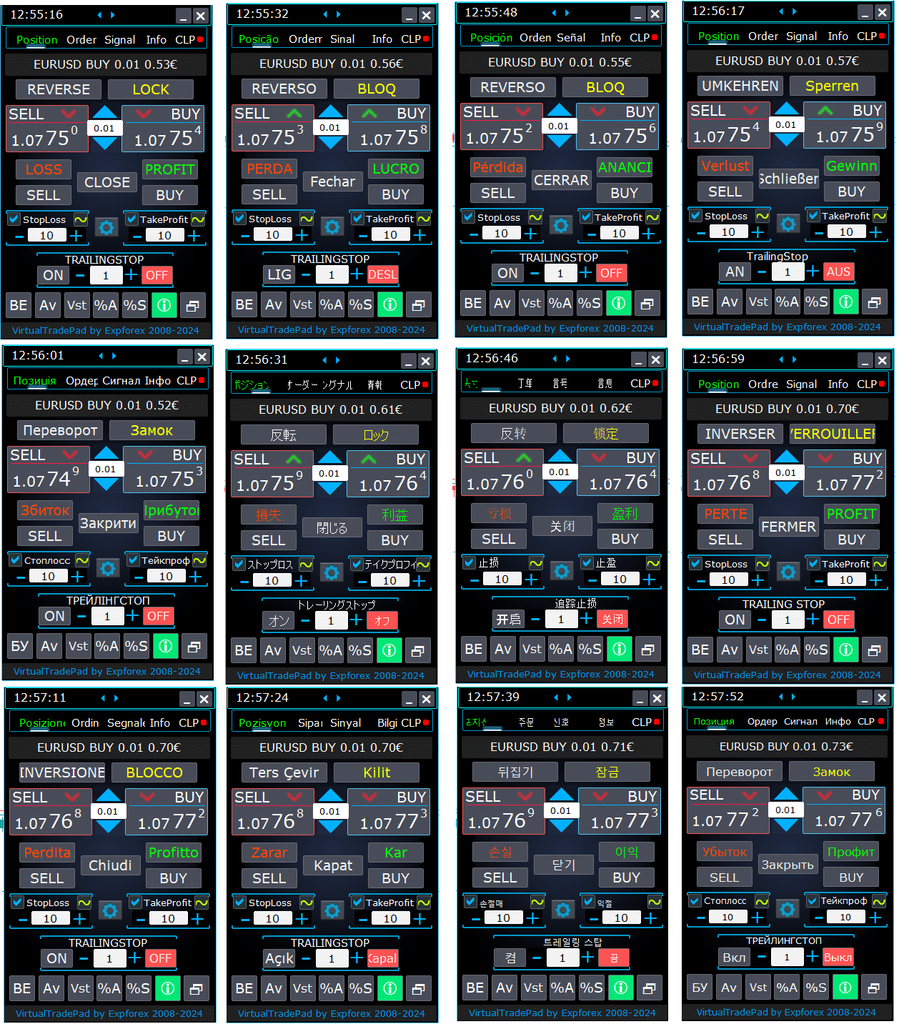 Trade Pad VirtualTradePad Selezione della lingua del testo sui pulsanti