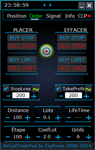 Trade Pad VirtualTradePad : Gestion de l'onglet Ordre :