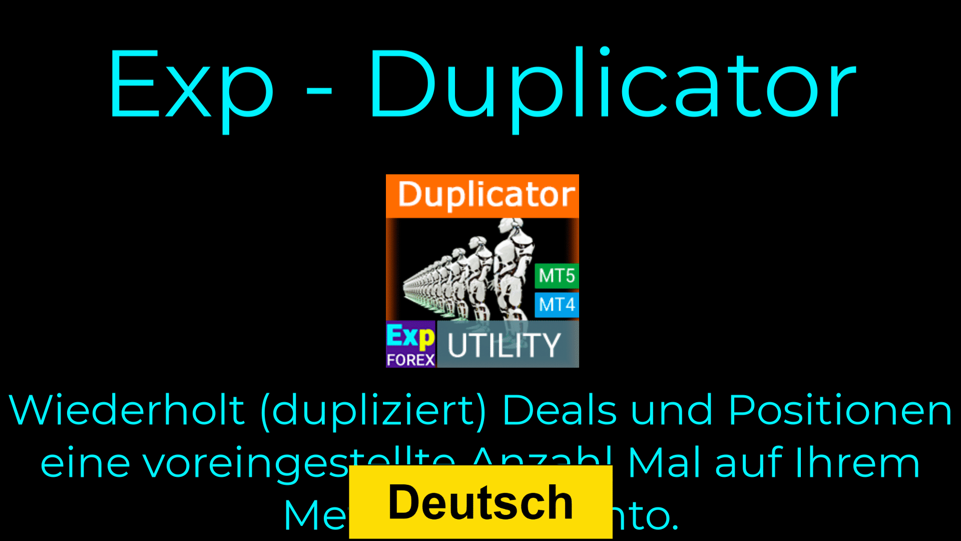 Duplizierung und mehrere Signale und Deals/Positionen/Orders in den MetaTrader-Terminals. Lots erhöhen oder verringern. Zusätzliche Positionen mit Ihren Regeln verwalten: Stoploss, Takeprofit und TrailingStop.