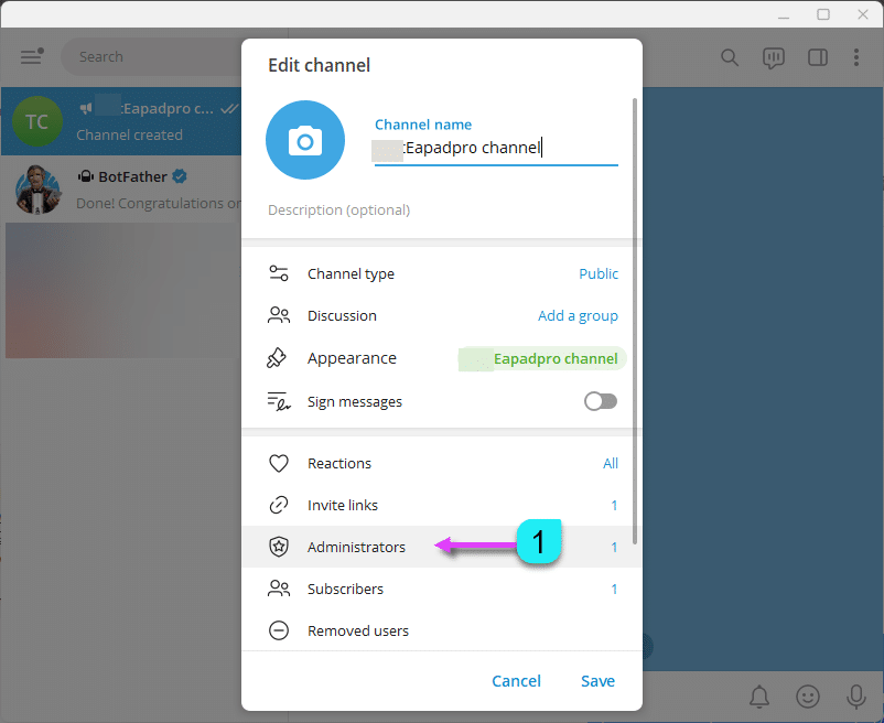 Cài đặt quyền quản trị viên cho bot Telegram